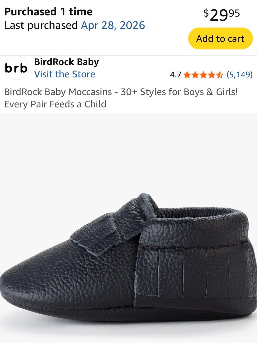 Black Leather Moccasin for Infants